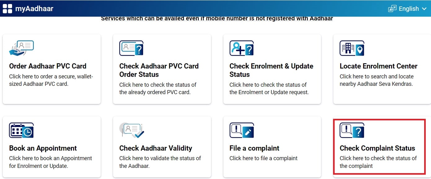 How to Check an Aadhaar Related Complaint Status